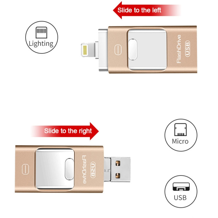 64GB USB 3.0 + 8 Pin + Mirco USB Android iPhone Computer Dual-use Metal Flash Drive (Rose Gold) - U Disk & Card Reader by buy2fix | Online Shopping UK | buy2fix