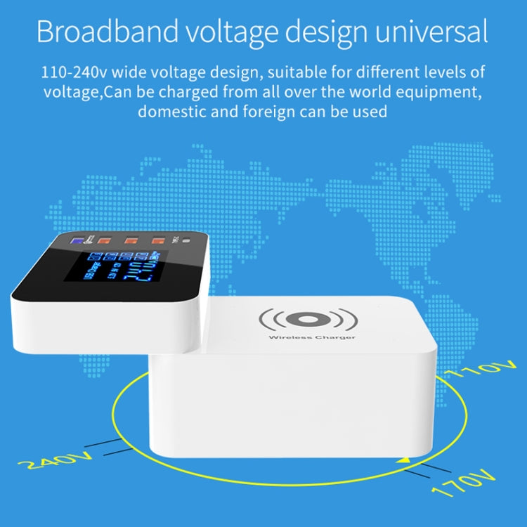 CDA33QW 40W QC 3.0 USB Ports + 3 USB Ports + USB-C / Type-C Ports + Wireless Charging Multi-function Foldable Charger with LED Display, UK Plug - Multifunction Charger by buy2fix | Online Shopping UK | buy2fix