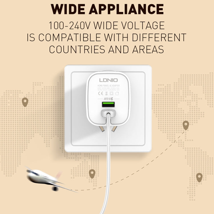 LDNIO A201 2.4A Dual USB Charging Head Travel Direct Charge Mobile Phone Adapter Charger With 8 Pin Data Cable (US Plug) - Apple Accessories by LDNIO | Online Shopping UK | buy2fix