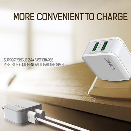LDNIO A2201 2.4A Dual USB Charging Head Travel Direct Charge Mobile Phone Adapter Charger With Micro Data Cable(EU Plug) - Apple Accessories by LDNIO | Online Shopping UK | buy2fix