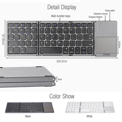 B033 Rechargeable 3-Folding 64 Keys Bluetooth Wireless Keyboard with Touchpad(Silver) - Wireless Keyboard by buy2fix | Online Shopping UK | buy2fix