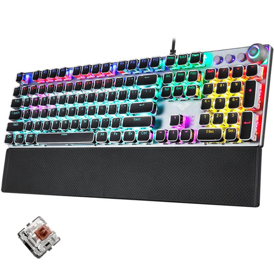 AULA F2088 108 Keys Mixed Light Plating Punk Mechanical Brown Switch Wired USB Gaming Keyboard with Metal Button(Silver) - Wired Keyboard by AULA | Online Shopping UK | buy2fix