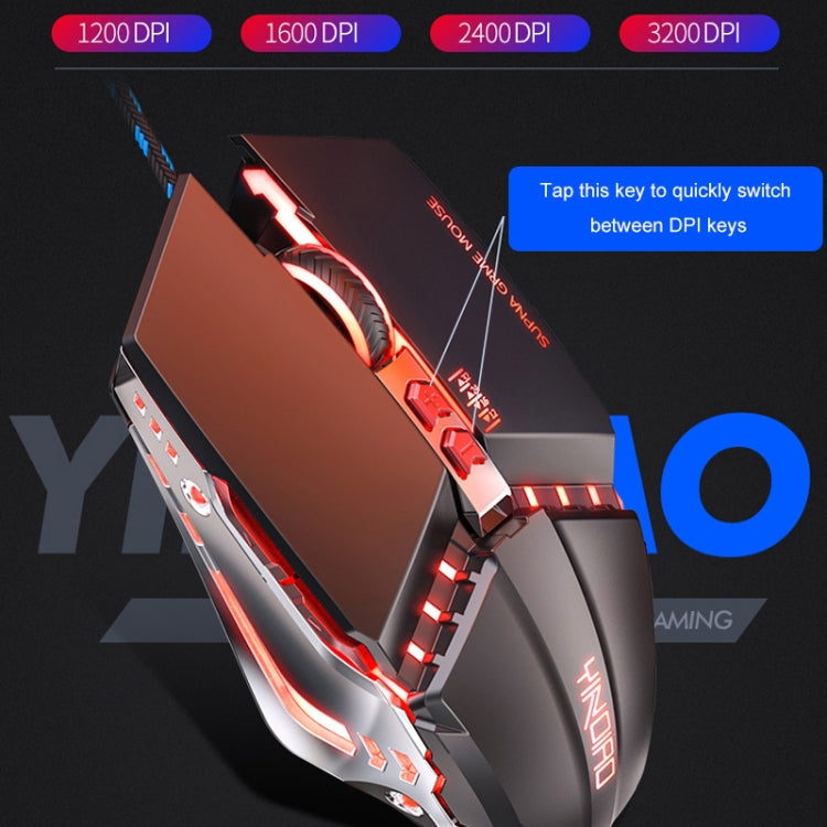 YINDIAO 3200DPI 4-modes Adjustable 7-keys RGB Light Wired Metal Mechanical Hard Core Macro Mouse, Style: Silent Version (Black) - Wired Mice by YINDIAO | Online Shopping UK | buy2fix