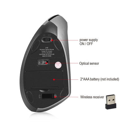 HXSJ T24 6 Buttons 2400 DPI 2.4G Wireless Vertical Ergonomic Mouse with USB Receiver(Grey) - Wireless Mice by HXSJ | Online Shopping UK | buy2fix