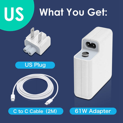 61W USB-C / Type-C Power Adapter with 2m USB Type-C Male to USB Type-C Male Charging Cable, For iPhone, Galaxy, Huawei, Xiaomi, LG, HTC and Other Smart Phones, Rechargeable Devices, US Plug - Mobile Accessories by buy2fix | Online Shopping UK | buy2fix