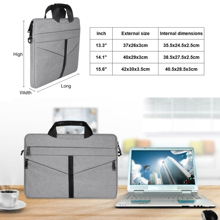 15.6 inch Breathable Wear-resistant Fashion Business Shoulder Handheld Zipper Laptop Bag with Shoulder Strap (Dark Gray) - 14.1 inch by buy2fix | Online Shopping UK | buy2fix