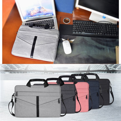 15.6 inch Breathable Wear-resistant Fashion Business Shoulder Handheld Zipper Laptop Bag with Shoulder Strap (Light Grey) - 14.1 inch by buy2fix | Online Shopping UK | buy2fix