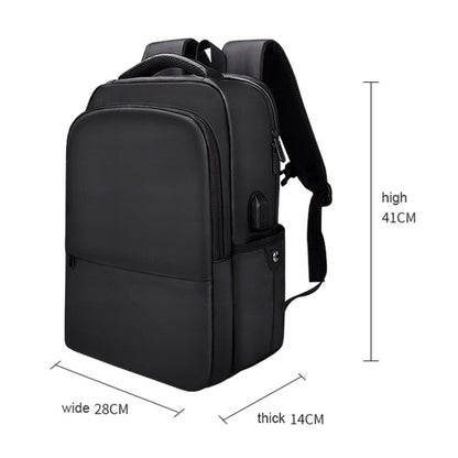 Polyester Waterproof Laptop Backpack for Below 15 inch Laptops, with USB Interface Trunk Trolley Strap(Black) - Backpack by buy2fix | Online Shopping UK | buy2fix