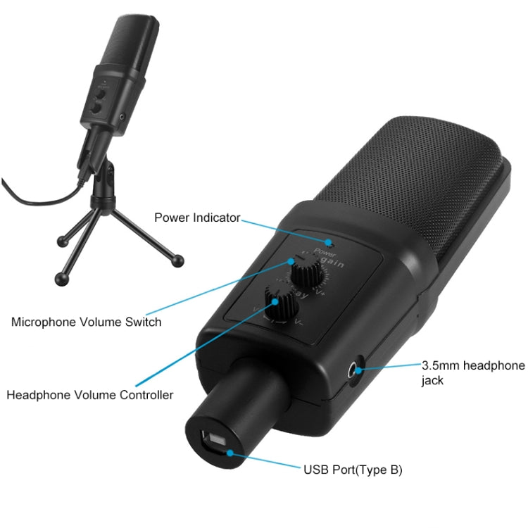 Yanmai SF-970 Professional Condenser Sound Recording Microphone with Tripod Holder & USB Cable , Cable Length: 1.8m(Black) - Consumer Electronics by Yanmai | Online Shopping UK | buy2fix