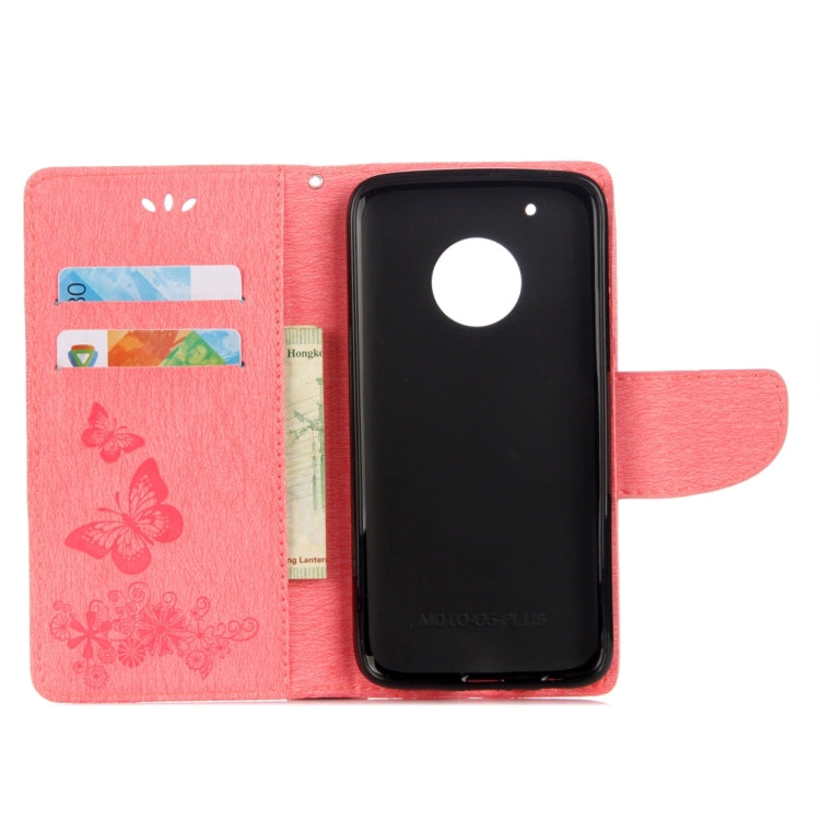 For Motorola Moto G5 Plus Pressed Flowers Butterfly Pattern Horizontal Flip Leather Case with Holder & Card Slots & Wallet(Pink) - Motorola Cases by buy2fix | Online Shopping UK | buy2fix