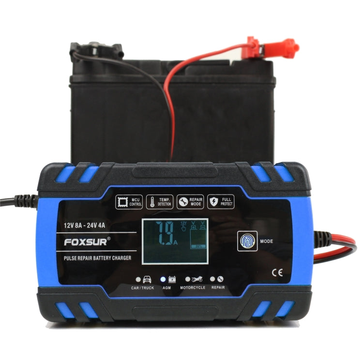 FOXSUR 12V-24V Car Motorcycle Truck Repair Battery Charger AGM Charger, EU Plug (Blue) - In Car by FOXSUR | Online Shopping UK | buy2fix