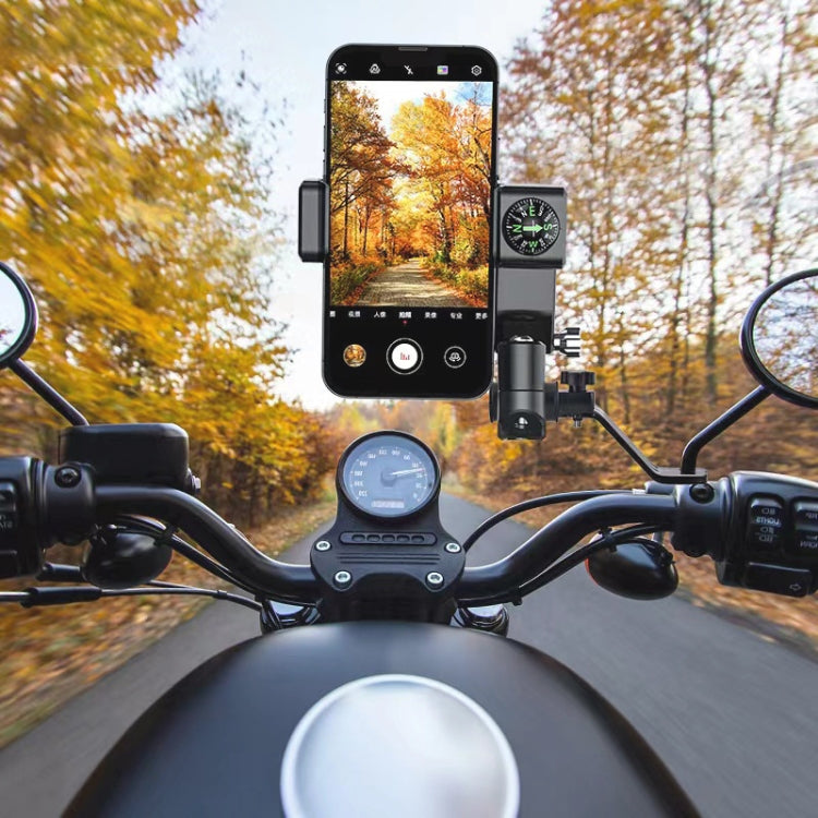 Motorcycle Spherical Compass Phone Holder, Rearview Mirror without Light (Black) - In Car by buy2fix | Online Shopping UK | buy2fix