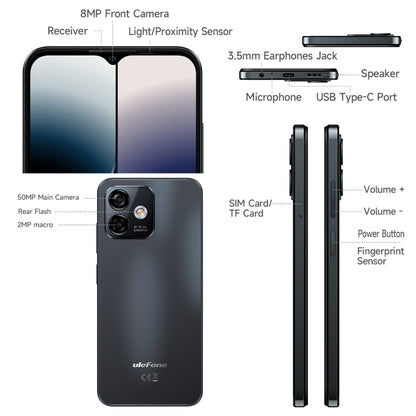 Ulefone Note 16 Pro, 8GB+256GB, Dual Back Cameras, Face ID & Side Fingerprint Identification, 4400mAh Battery, 6.52 inch Android 13 Unisoc T606 Octa Core up to 1.6GHz, Network: 4G, Dual SIM, OTG (Black) - Ulefone by Ulefone | Online Shopping UK | buy2fix