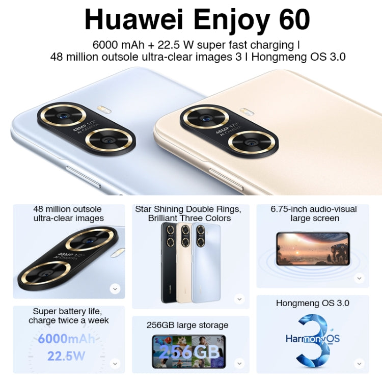 Huawei Enjoy 60 256GB MGA-AL40,  48MP Cameras, China Version, Dual Back Cameras, Face ID & Side Fingerprint Identification, 6000mAh Battery, 6.75 inch HarmonyOS 3.0 Octa Core, Network: 4G, OTG, Not Support Google Play(Black) - Huawei Mate & P by Huawei | Online Shopping UK | buy2fix