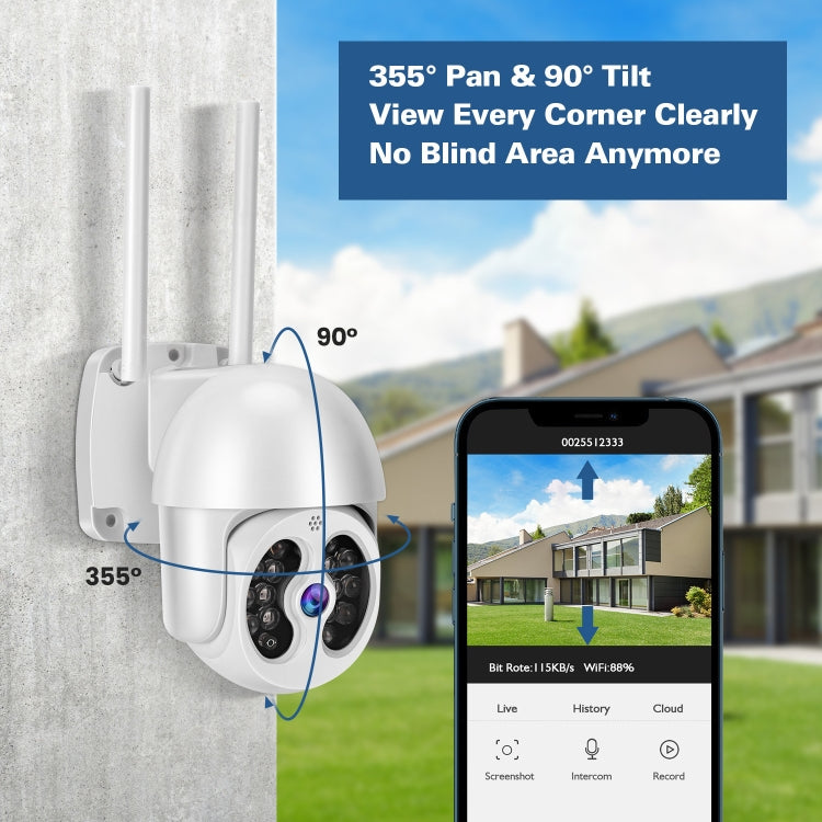 Tuya QX56 3.0 Million Pixels IP66 Waterproof 2.4G Wireless IP Camera, Support Motion Detection & Two-way Audio & Full Color Night Vision & TF Card, US Plug - Security by buy2fix | Online Shopping UK | buy2fix