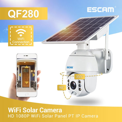 ESCAM QF280 HD 1080P IP66 Waterproof WiFi Solar Panel PT IP Camera without Battery, Support Night Vision / Motion Detection / TF Card / Two Way Audio (White) - Security by ESCAM | Online Shopping UK | buy2fix