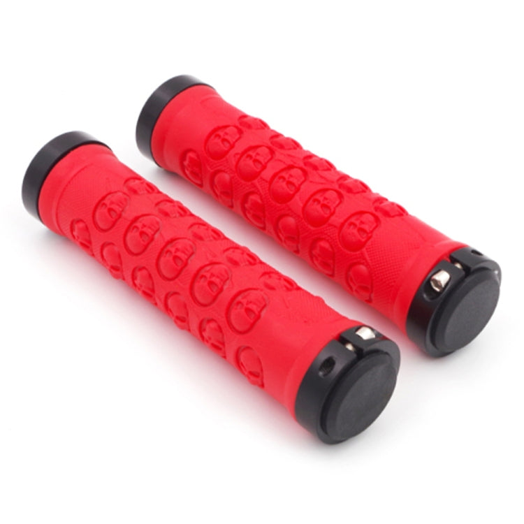 1 Pair AG23 Skull Style Bicycle MTB Bike Lock-on Rubber Handlebar Grips(Red) -  by buy2fix | Online Shopping UK | buy2fix