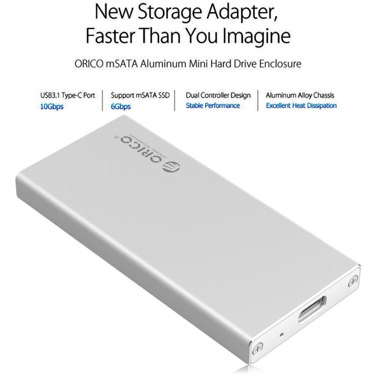 ORICO MSA-UC3 USB 3.1 Type C Aluminum External Storage Enclosure Hard Disk Box for 50mm x 30mm M-SATA SSD(Silver) - HDD Enclosure by ORICO | Online Shopping UK | buy2fix