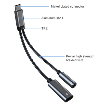 TA2B USB-C / Type-C Male to PD 60W USB-C / Type-C Charging + 3.5mm Audio Female Earphone Adapter (Silver Grey) - Type-C Adapter by buy2fix | Online Shopping UK | buy2fix