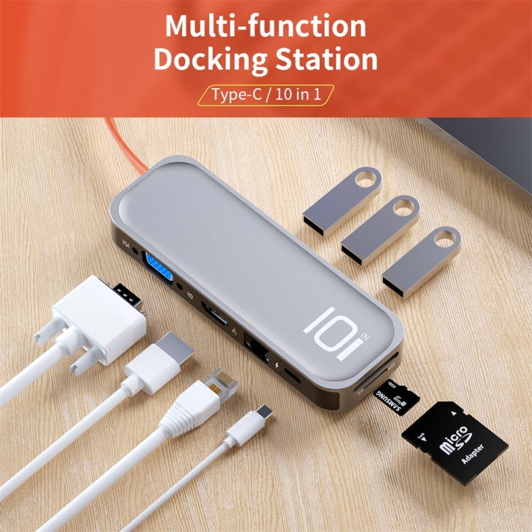 ROCK TR01 10 In 1 Type-C / USB-C to HDMI + VGA Multifunctional Extension HUB Adapter(Silver) - Computer & Networking by ROCK | Online Shopping UK | buy2fix
