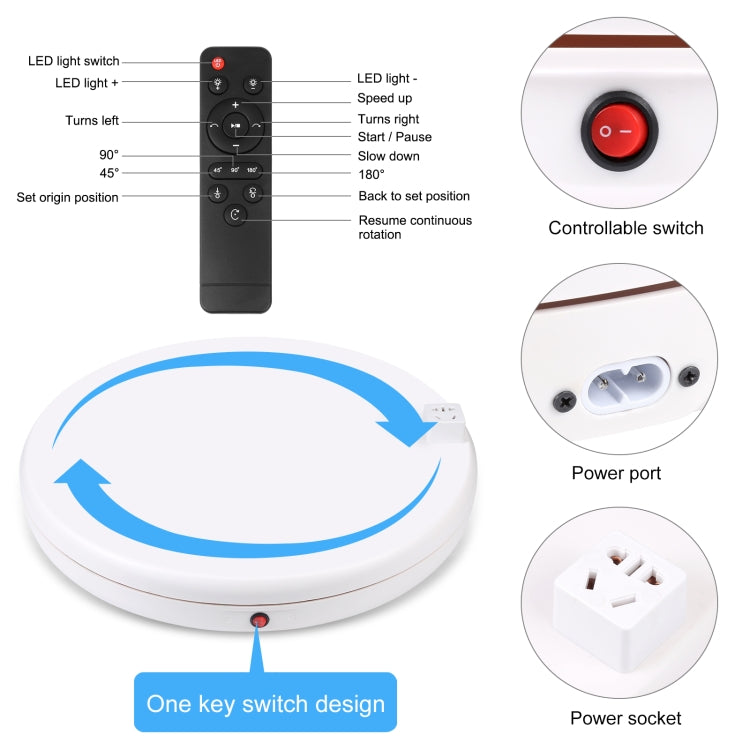 PULUZ 45cm Remote Control Adjusting Speed Rotating Turntable Display Stand with Power Socket, White, Load 100kg(AU Plug) -  by PULUZ | Online Shopping UK | buy2fix