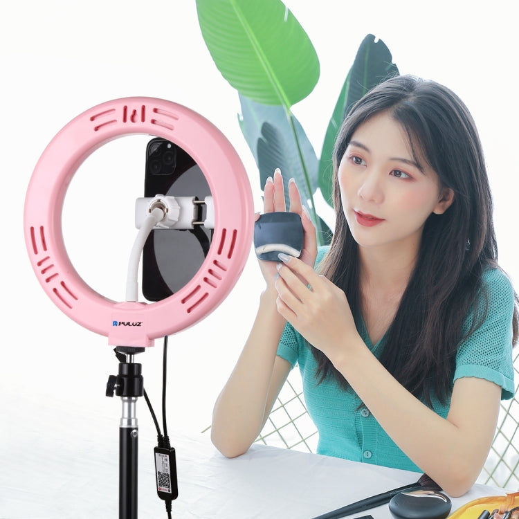 PULUZ 7.9 inch 20cm USB RGB Dimmable LED Dual Color Temperature LED Curved Light Ring Vlogging Selfie Photography Video Lights with Phone Clamp(Pink) - Consumer Electronics by PULUZ | Online Shopping UK | buy2fix