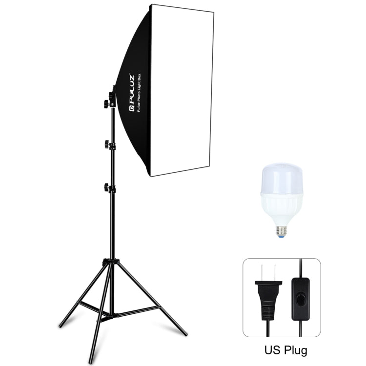 PULUZ 50x70cm Studio Softbox + 2m Tripod Mount + Single E27 30W 5700K White Light LED Bulb Photography Kit(US Plug) - Stand Bracket by PULUZ | Online Shopping UK | buy2fix