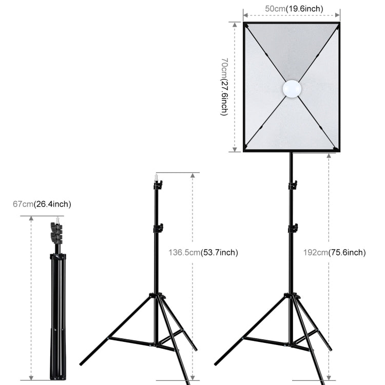 PULUZ 50x70cm Studio Softbox + 2m Tripod Mount + Single E27 30W 5700K White Light LED Bulb Photography Kit(US Plug) - Stand Bracket by PULUZ | Online Shopping UK | buy2fix