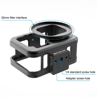 For GoPro HERO13 Black /12 Black /11 Black /10 Black /9 Black PULUZ Thin Housing Shell CNC Aluminum Alloy Protective Cage with Insurance Frame & 52mm UV Lens(Black) - Metal Cases by PULUZ | Online Shopping UK | buy2fix