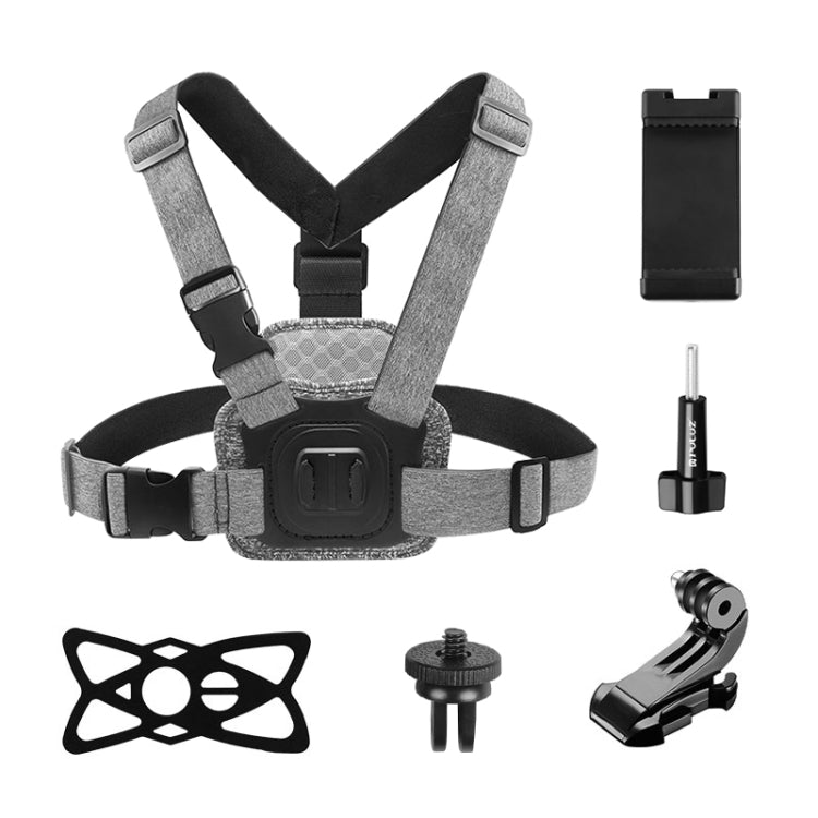 PULUZ Adjustable Body Mount Belt Chest Strap with J Hook Mount & Long Screw & Phone Clamp - Chest Belt by PULUZ | Online Shopping UK | buy2fix