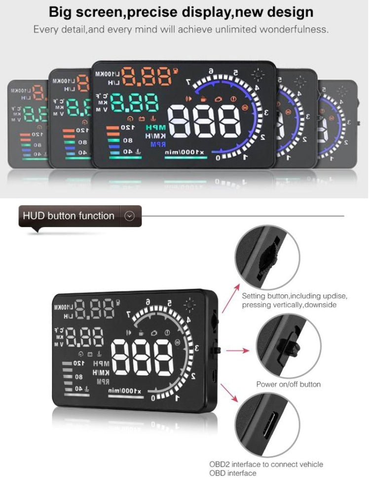 A8 5.5 inch Car OBDII HUD Warning System Vehicle-mounted Head Up Display Projector with LED, Support Fuel Consumption & Over Speed Alarm & Water Temperature & Fault Diagnosis - Head Up Display System by buy2fix | Online Shopping UK | buy2fix