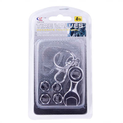 Tire Valve Caps 4 pcs with Wrench Keychain(Silver) - In Car by buy2fix | Online Shopping UK | buy2fix
