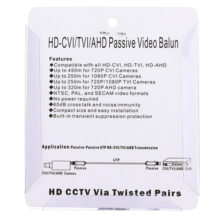 2 PCS HD 202P Coaxial CVI/TVI/AHD 1CH Passive Transceiver Video Balun - Security by buy2fix | Online Shopping UK | buy2fix