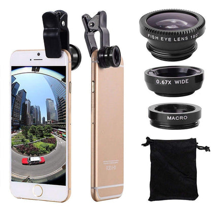 3 in 1 Photo Lens Kits (180 Degree Fisheye Lens + Super Wide Lens + Macro Lens), For iPhone, Galaxy, Sony, Lenovo, HTC, Huawei, Google, LG, Xiaomi, other Smartphones(Black) - Combination Lens by buy2fix | Online Shopping UK | buy2fix