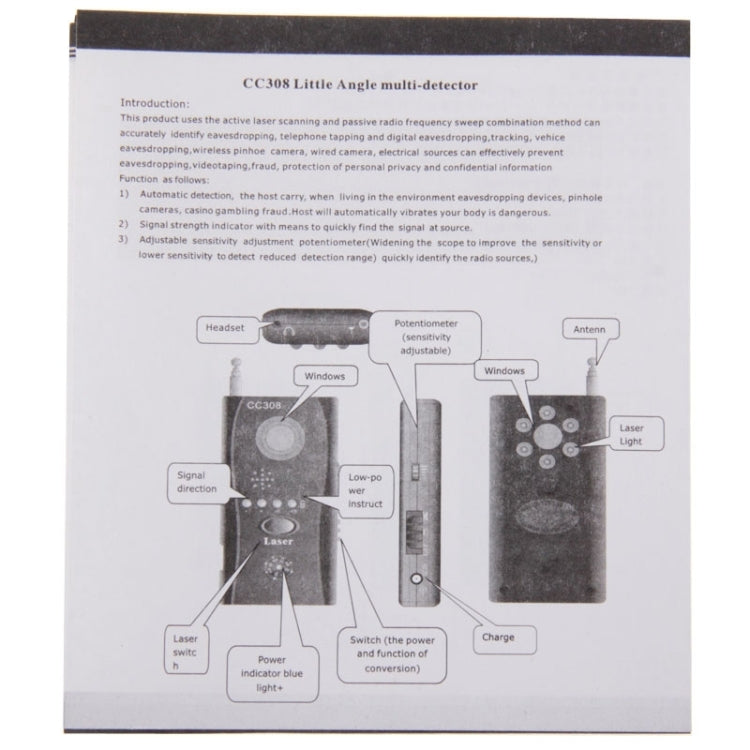 CC308+ Multi Wireless Camera Lens Detector Radio Wave Signal Detect Full-range RF GSM Device Finder(US Plug) - Security by buy2fix | Online Shopping UK | buy2fix