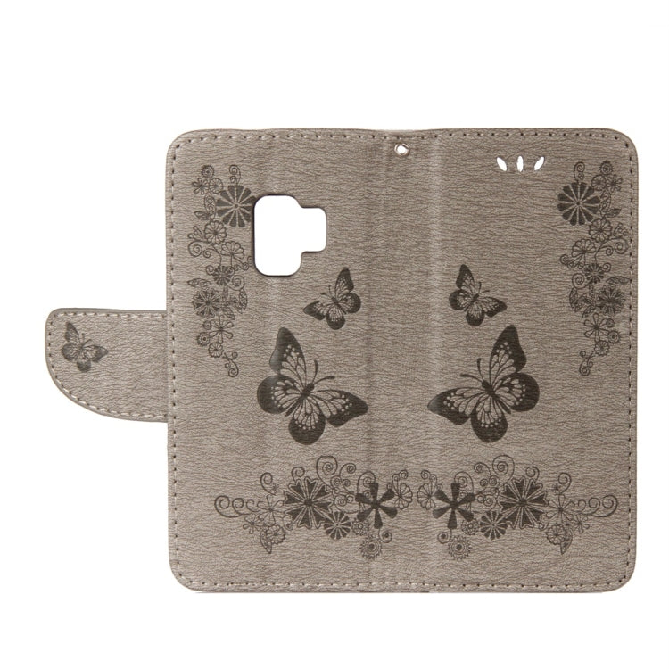 For Galaxy S9 Vintage Embossed Floral Butterfly Pattern Horizontal Flip Leather Case with Card Slot & Holder & Wallet & Lanyard(Grey) - Samsung Accessories by buy2fix | Online Shopping UK | buy2fix