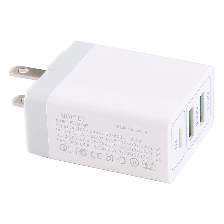 3A Max Output USB-PD + Dual QC3.0 USB Ports Travel Fast Charger, US Plug - Apple Accessories by buy2fix | Online Shopping UK | buy2fix