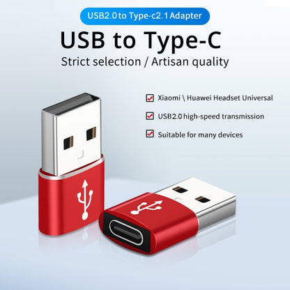 USB-C / Type-C Female to USB 2.0 Male Aluminum Alloy Adapter, Support Charging & Transmission(Red) - Type-C Adapter by buy2fix | Online Shopping UK | buy2fix