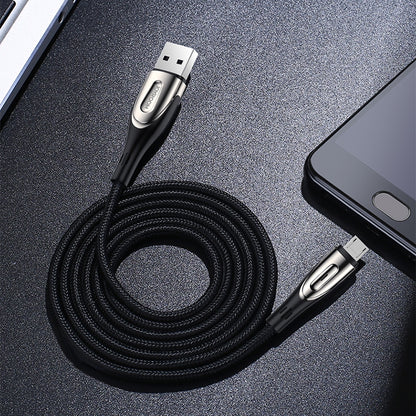 JOYROOM S-M411 Sharp Series 3A Micro USB Interface Charging + Transmission Nylon Braided Data Cable with Drop-shaped Indicator Light, Cable Length: 2m (Black) - Micro USB Cable by JOYROOM | Online Shopping UK | buy2fix