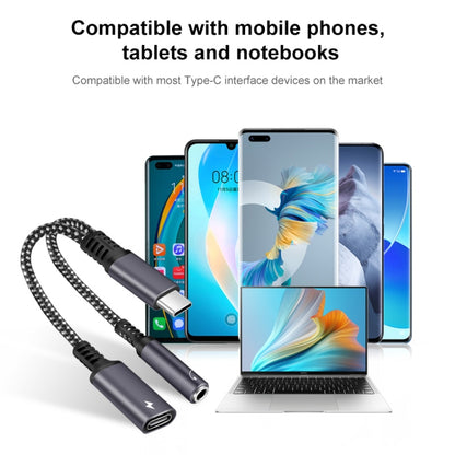 2 in 1 USB-C / Type-C Male to PD 60W USB-C / Type-C Charging + 3.5mm Audio Female Earphone Adapter (Silver) - Type-C Adapter by buy2fix | Online Shopping UK | buy2fix