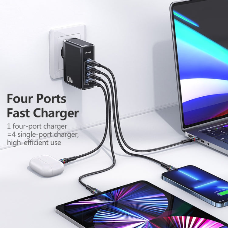 USAMS US-CC163 T50 4 in 1 100W USB + USB-C / Type-C Wall Travel Charger, EU Plug - USB Charger by USAMS | Online Shopping UK | buy2fix