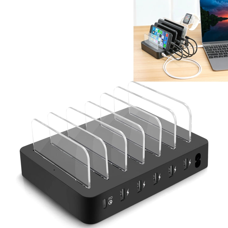 008PD Multi-function AC 100V~240V 6 Ports USB-C PD Detachable Charging Station Smart Charger, US/EU/UK/AU/Japanese Plug(Black) - Multifunction Charger by buy2fix | Online Shopping UK | buy2fix