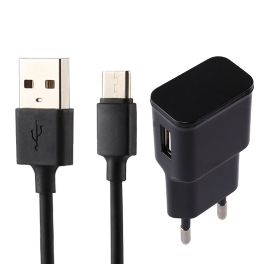 5V 2.1A Intelligent Identification USB Charger with 1m USB to USB-C / Type-C Charging Cable, EU Plug, For Galaxy S8 & S8 + / LG G6 / Huawei P10 & P10 Plus / Xiaomi Mi 6 & Max 2 and other Smartphones(Black) - Mobile Accessories by buy2fix | Online Shopping UK | buy2fix