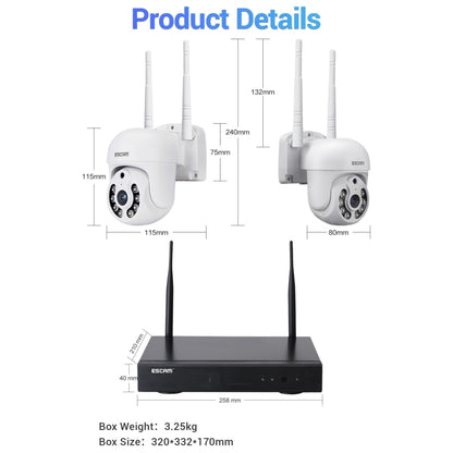 ESCAM WNK714 3.0 Million Pixels 4-channel HD Dome Camera NVR Wireless Monitoring Kit, US Plug - Security by ESCAM | Online Shopping UK | buy2fix