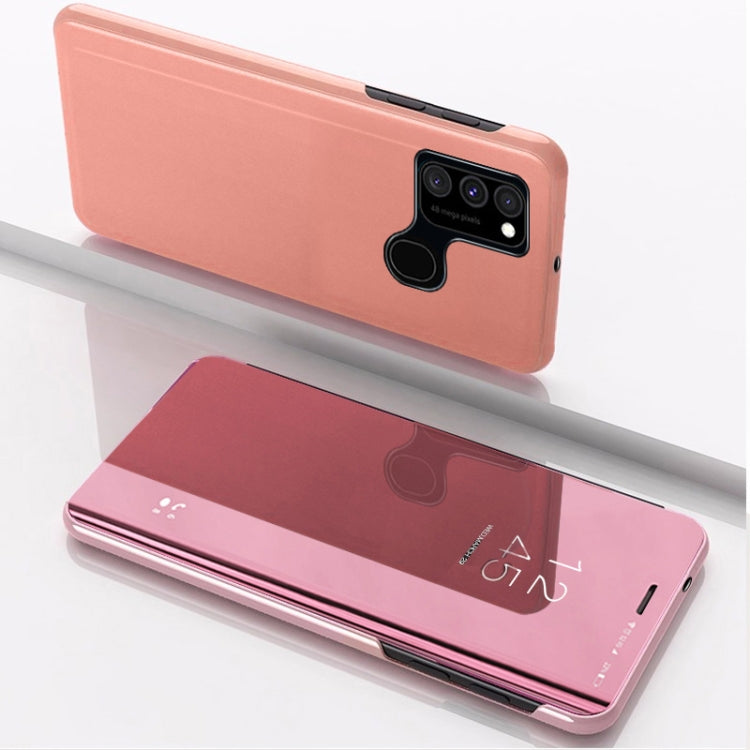 For Samsung Galaxy A21S Plated Mirror Horizontal Flip Leather Case with Holder(Rose Gold) - Samsung Accessories by buy2fix | Online Shopping UK | buy2fix