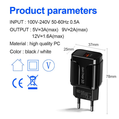 Portable QC3.0 18W USB Port Universal Quick Charging Charger, EU Plug(Black) - USB Charger by buy2fix | Online Shopping UK | buy2fix