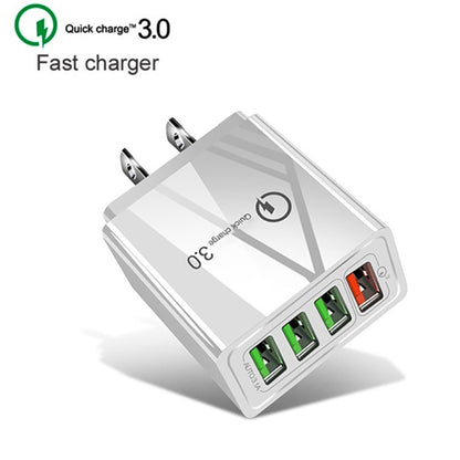 2 in 1 1m USB to 8 Pin Data Cable + 30W QC 3.0 4 USB Interfaces Mobile Phone Tablet PC Universal Quick Charger Travel Charger Set, US Plug(White) - Apple Accessories by buy2fix | Online Shopping UK | buy2fix