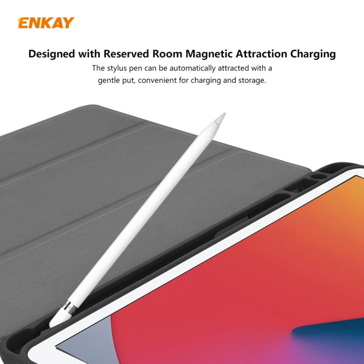 For iPad 10.2 2021 / 2020 / 2019 ENKAY ENK-8016 PU Leather + TPU Smart Case with Pen Slot(Black) - iPad 10.2 Cases by ENKAY | Online Shopping UK | buy2fix