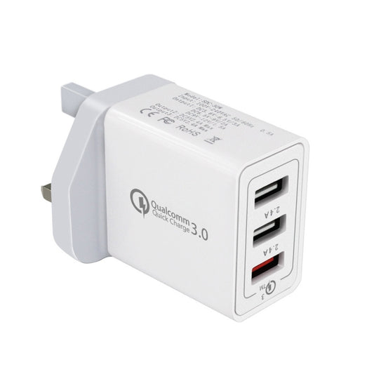 SDC-30W 30W QC 3.0 USB + 2.4A Dual USB 2.0 Ports Mobile Phone Tablet PC Universal Quick Charger Travel Charger, UK Plug - Mobile Accessories by buy2fix | Online Shopping UK | buy2fix