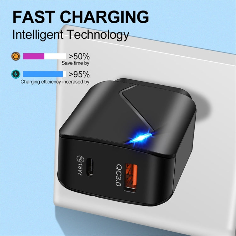 LZ-819A+C QC3.0 USB + PD 18W USB-C / Type-C Interfaces Travel Charger with Indicator Light, US Plug(Black) - Mobile Accessories by buy2fix | Online Shopping UK | buy2fix